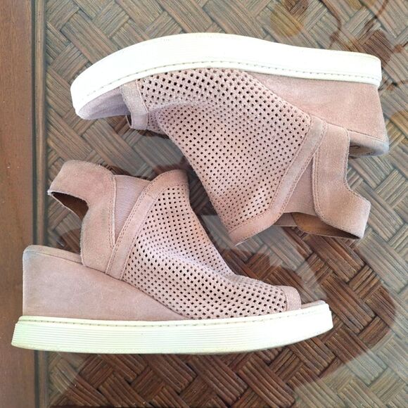 Sofft Suede Peep-Toe Comfort Sneaker Wedges Basima Dusty Pink Perforated Cushy 9 - Picture 5 of 15